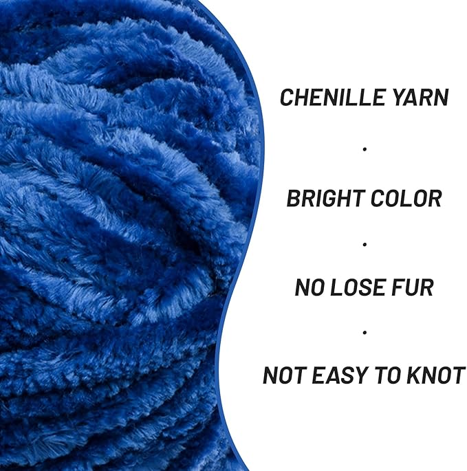 Fuzzy Chunky Chenille Yarn for Crocheting，Soft Plush Yarns for Hand Knitting，Bulky 100 g（49.2 yd） Baby Blanket Yarn for Crocheting Amigurumi，Crochet Fluffy Velvet Yarns (Royal Blue)