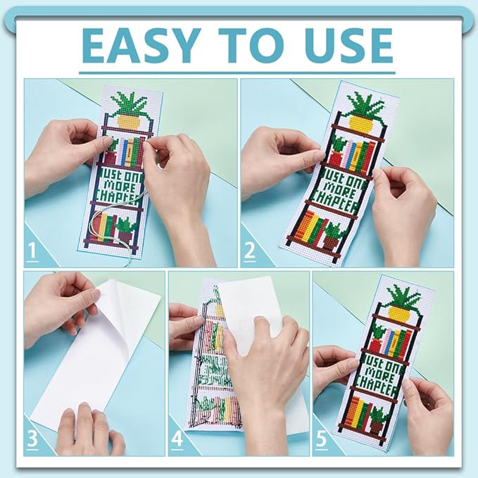 ACRNIGHEET 6PCS Cross Stitch Bookmark Kits Bookshelves Words Pattern Counted Cross Stitch Kits for Beginners Adults DIY Stamped Embroidery Bookmarks with Instructions Hand Embroidery Craft Gift