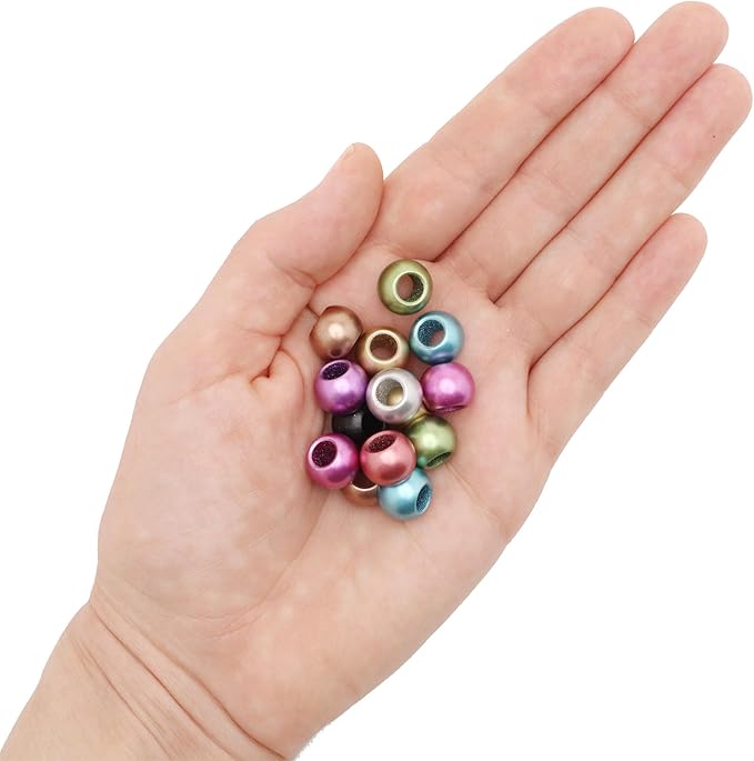 matte metallic acrylic large hole beads 12mm with 5.7mm hole, multicolor