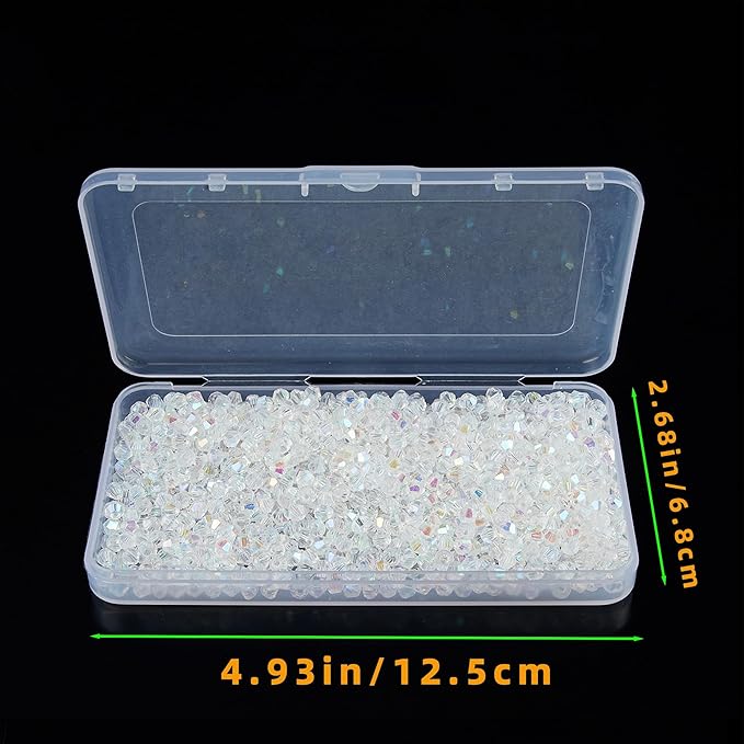 laopottbeads 1100pcs 4mm bicone crystal glass beads for jewelry making, sparkling mini beads for suncatchers, diy bracelets & craft projects (ab white)