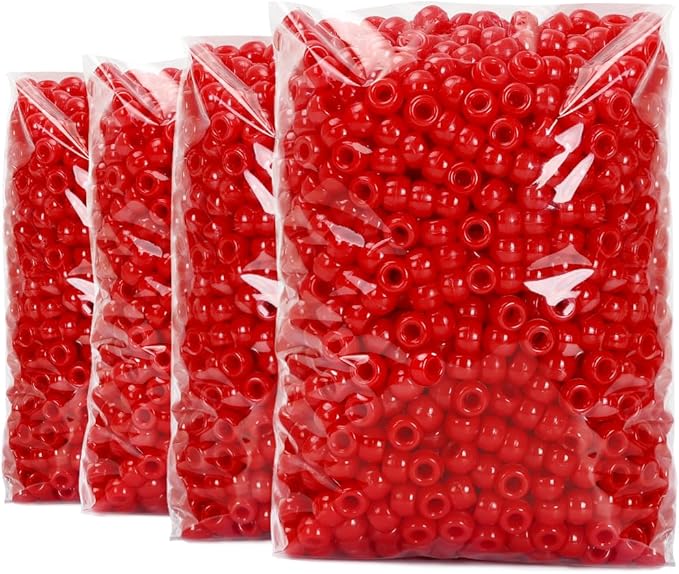 praisebank 4000pcs red barrel plastic pony beads for jewelry making, crafts, hair braids