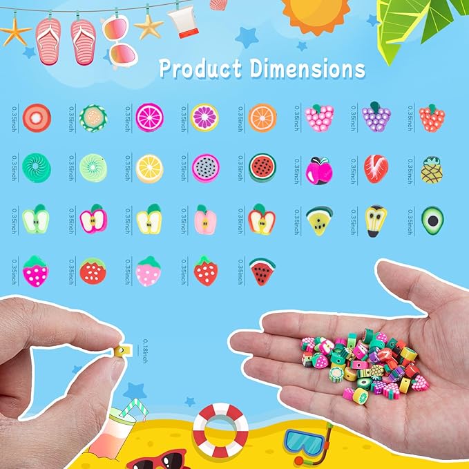 500 Pcs Fruit Polymer Clay Beads Charms for Crafts with Elastic String for Making Bracelet Necklace Craft Decoration DIY Crafts