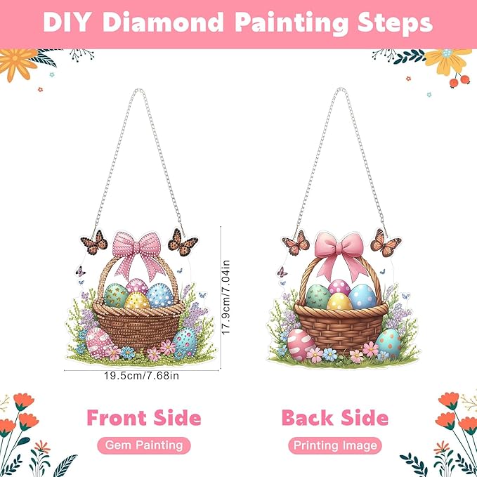 NAIMOER Easter Egg Basket Diamond Art Hanging Kits for Adults, 5D Special Shaped Rhinestone, DIY Acrylic Spring Diamond Art Painting Window Pendants Home Garden Wall Hanging Ornament Kits