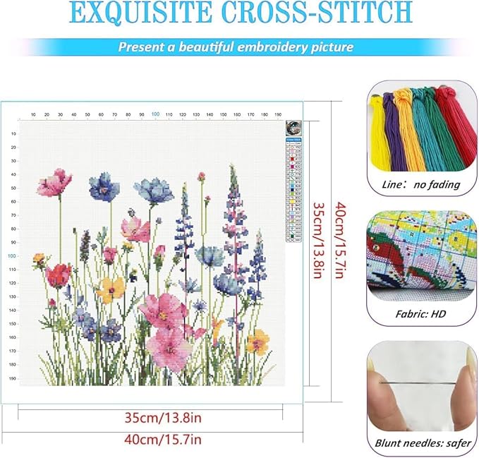 kyoqfvn flower stamped cross stitch kits for adults，11ct needlepoint counted cross stitch kits for beginner，printed dimensions - embroidery kit arts and crafts 14×14 inch