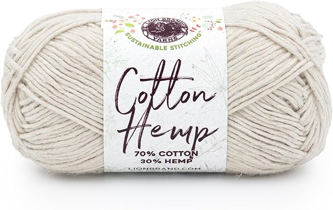 Lion Brand Yarn Cotton Hemp Soft, Durable Yarn for Crochet and Knitting, 1 Pack, Husk