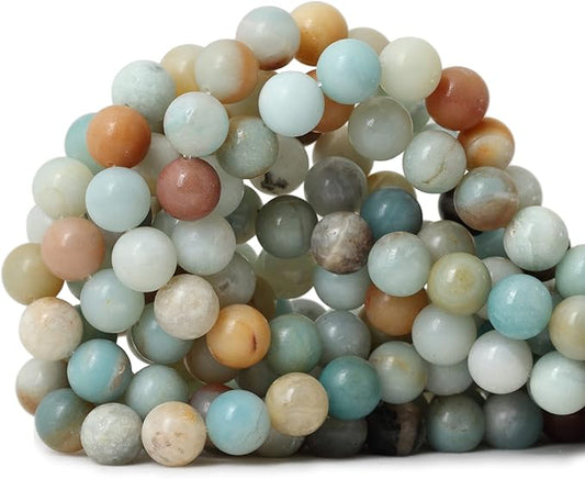 cheavian 35pcs 10mm natural mix color amazonite gemstone round loose beads stone beads for jewelry making diy 1 strand 15"