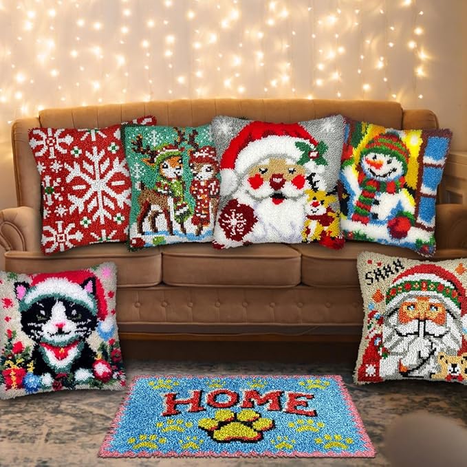 veirousa Blue Butterfly Latch Hook Kit for Adults Beginners, Pre-Printed Latch Hook Rug Kit, DIY Carpet Making Set for Home Wall Hanging Art Decoration 20x15 Inch