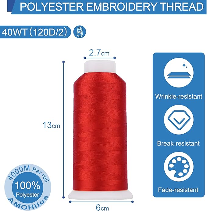 High Tenacity Polyester Embroidery Machine Thread 40WT(120D/2) 4000M Per Spool for Commercial and Domestic Embroidery Machine (Tomato Red-1878)