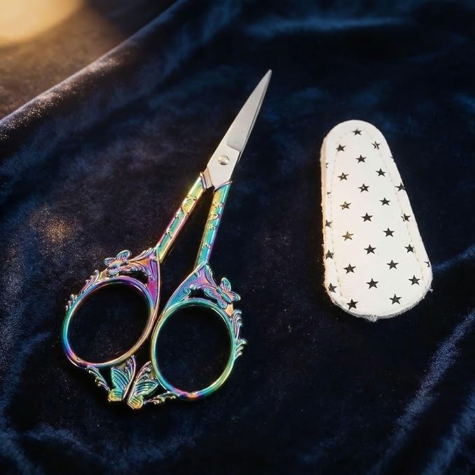 Crochet Scissors with Cover – Rainbow Vintage Small Embroidery Scissors, Sharp Butterfly Craft Scissors for Yarn Thread Sewing Needlework, Pretty Gift for Crocheter Quilter, 4.6 Inch