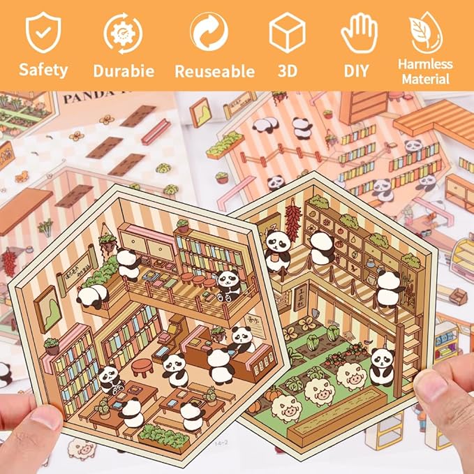 Scrapbooking Supplies Kit,DIY 3D Stickers Scene,3 Set Funny DIY Sticker Scenes,Make Your Own Cute 3D Miniature Room Scene Stickers for Adults Relief Stress Pass The Time.10-11-12