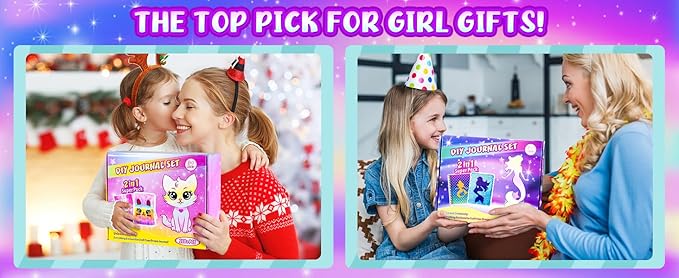 2-pack diy journal kit for girls ages 8-12 13 14 year olds, birthday gifts for teen girls, 110pcs art crafts scrapbook supplies for tween kids, kawaii diary stationary set with mermaid sequin journal