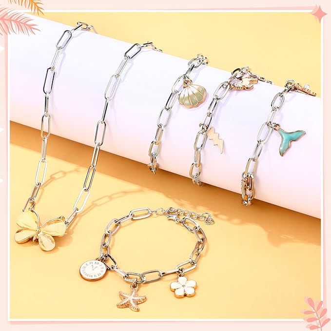 Landical 20 Pcs Charm Necklace Bracelets Making Kit Paperclip Chain Valentines DIY Jewelry Making Supplies Paperclip Link Necklaces with Lobster Clasps for Women Men Bulk Gifts(Silver,18 Inches)