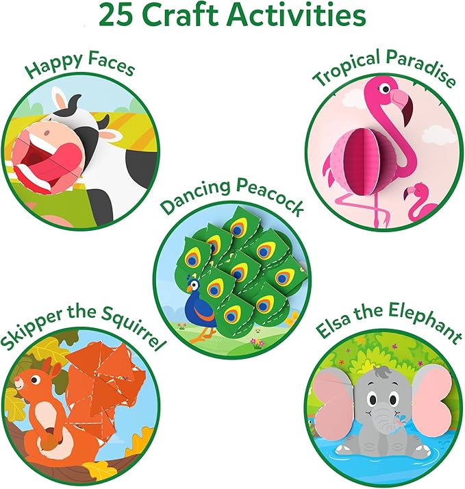 skillmatics scissor skills activity book - snip snip animals, 25 fun cutting & creative activities for preschoolers, 2 child-safe scissors, felt craft kit, gifts for kids ages 3, 4, 5, 6, 7