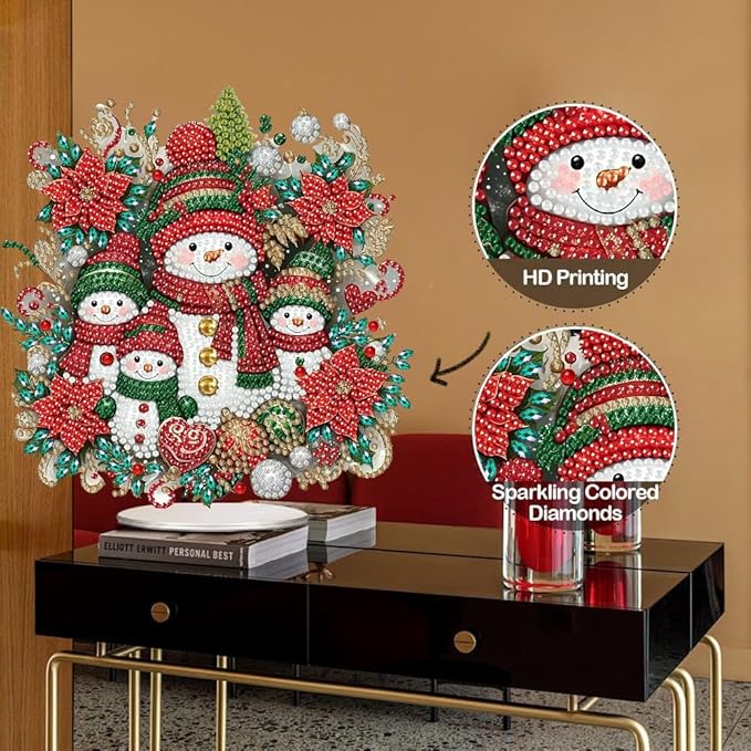 NEGEKFKX Snowman Tabletop Ornament DIY Diamonds Art Painting kit,Christmas Desktop Diamonds Painting Kit for Adult,Acrylic Diamonds Painting Board Kit Ornament, Special Crystal Diamond