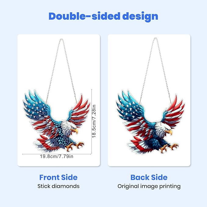 MXJSUA Diamond Art Hanging Kits for Adults Beginners, American Flag Eagle DIY Acrylic Special Shaped Crystal Diamond Gem Art Pendant Drills Painting Ornament for Home Wall Decor and Gift