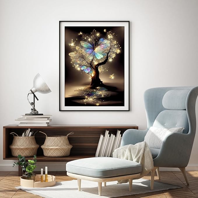 WUDWL Square Diamond Painting Kits Square Drill Diamond Painting,Square Diamond Art,Butterfly Tree DIY Gem Art Kits for Adults and Crafts for Gifts and Home Wall Decor 12x16inch