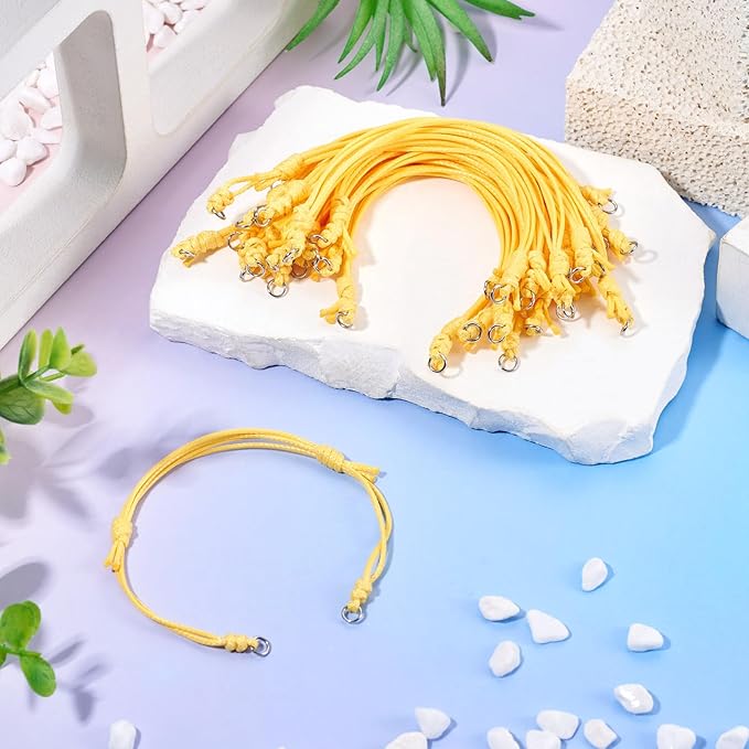 KISSITTY 20pcs Adjustable Bracelet Cords for Connector Charms Waxed Polyester Thread Cord Yellow Color Half Finished Bracelet for Friendship Bracelets Jewelry Making