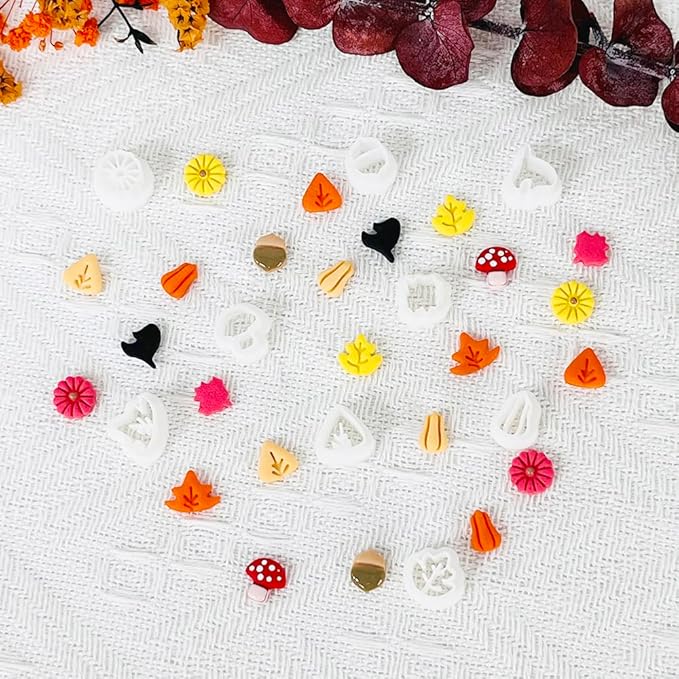 Xaekicr 10PCS Autumn Theme Polymer Clay Cutters Set – Fall Leaves, Pumpkin, Mushroom, Ginkgo – Clay Tools for Earrings, Jewelry, Crafts
