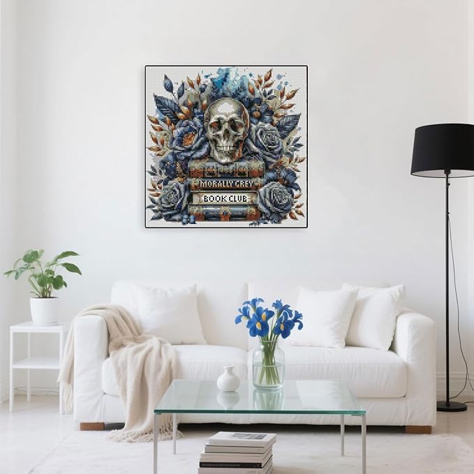 skull stamped cross stitch kits skull and book cross stitch patterns,dimensions cross stitch kits embroidery kit arts and crafts for beginners 13.7x13.7 inch