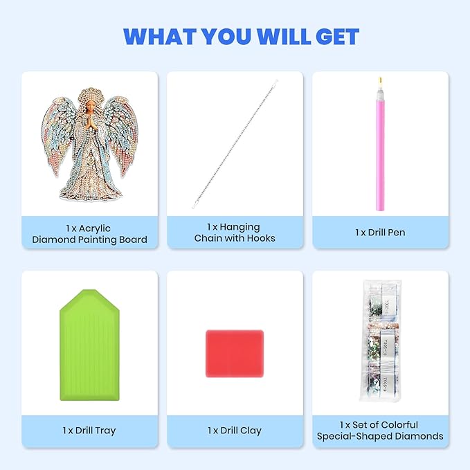 MXJSUA Diamond Art Hanging Kits for Adults Beginners, DIY Acrylic 5D Special Shaped Crystal Diamond Gem Art Painting Hanging Ornament for Home Wall Decor and Gift (Angel of Hope)