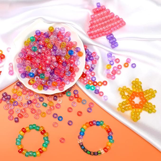 eppingwin 1200pcs pony beads for bracelets, glitter colors kandi beads for hair braids, easy storage pony bead for jewelry making