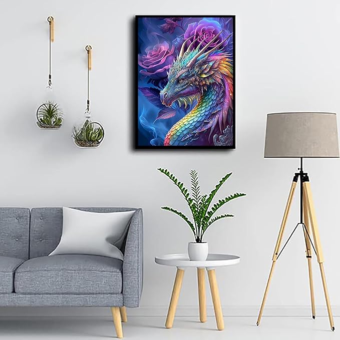 Meothan 5D Diamond Painting Kits for Adults Rose Dragon Diamond Art Kits for Adults Full Drill Coloured Diamond Painting Dragon Kit for Beginners, DIY Gem Art Crafts for Home Wall Decor 12x16in