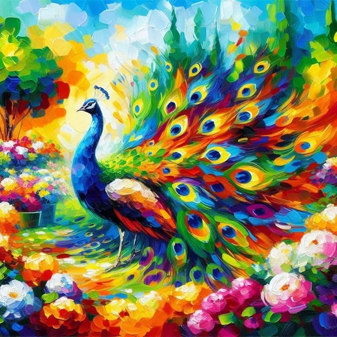 Okarina Paint by Numbers Kit for Adults Beginner Peacock, Adult Paint by Number Kits on Canvas, Peacock Animal DIY Acrylic Oil Painting by Numbers for Adults, Perfect for Home Wall Decor 16X16 Inch