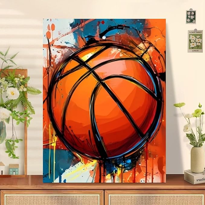 Reivworl Paint by Numbers Kit for Kids - with Frame and Easel, Basketball Paint by Number Kids Age 6-8-12 Boys Girls, Paint by Numbers for Gifts and Decor (9.5X12Inch)