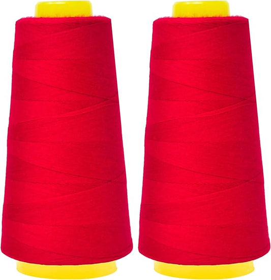 Mandala Crafts Red Thread Cones for Machine and Hand Quilting - 2400 Yds 50 WT Multiple Purpose Mercerized 100% Cotton Threads for Sewing Machine Serger Embroidery
