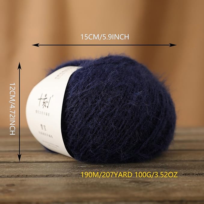 Snowbaby Wool Acrylic Blend Long Pile Yarn,(Worsted) Warm and Luxurious Fuzzy Yarn for Knitting and Crocheting DIY Hats Scarves Sweaters, 2 * 3.52oz/100g 207yds(22-Navy Blue)