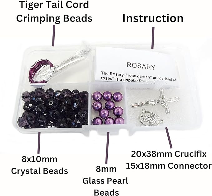 Linpeng Rosary Making Kit, Purple Catholic Prayer Necklace Supplies, DIY Jewelry Supplies, Gift for Beader, 1 Pack