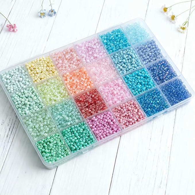 Light Color 3mm Seed Beads, 5200Pcs Glass Seed Beads Kit with Storage Box for DIY Necklace Bracelet Crafts
