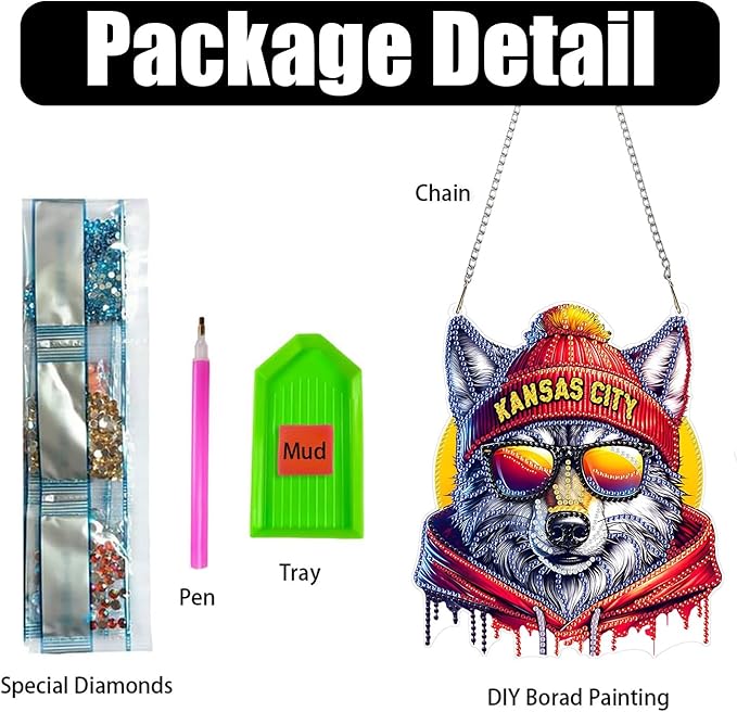 Weadatty DIY Diamond Art Hanging Kit for Adult,Football Style Acrylic Diamond Art Painting Window Pendants Home Garden Wall Hanging Kits Hanging Ornament,Single Sided(Kansas City Red)