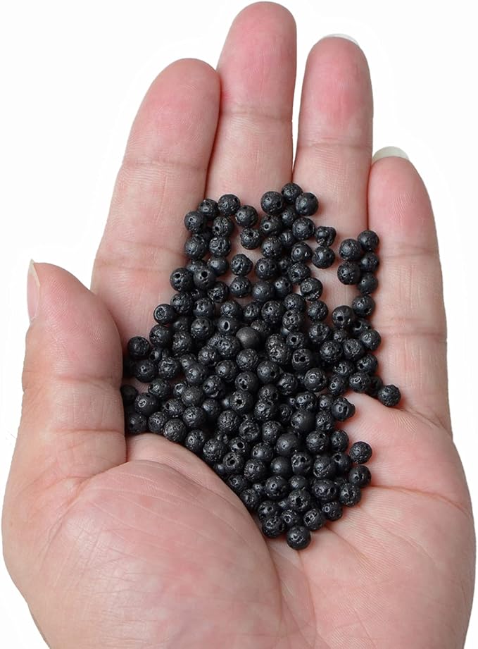 bymitel 4mm natural lava round beads gemstones genuine with 210pcs diy jewelry making unisex (4mm 210pcs, black lava)