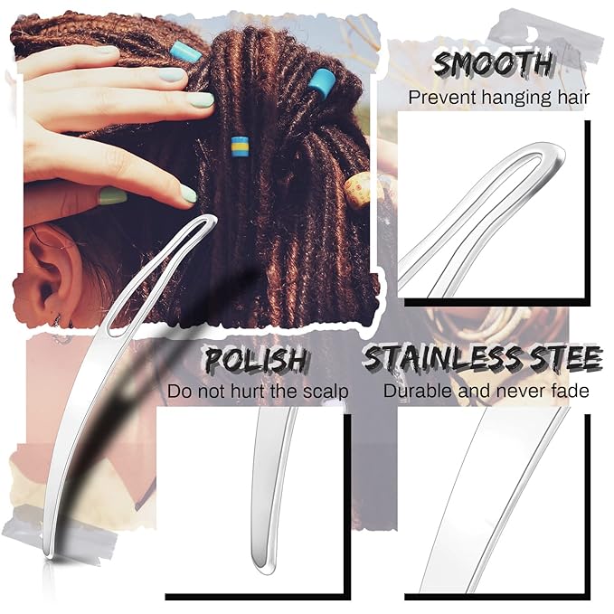 WILLBOND 12 Pieces Interlocking Crochet Needle Kit for Maintaining Locs and Dreadlocks (Silver)