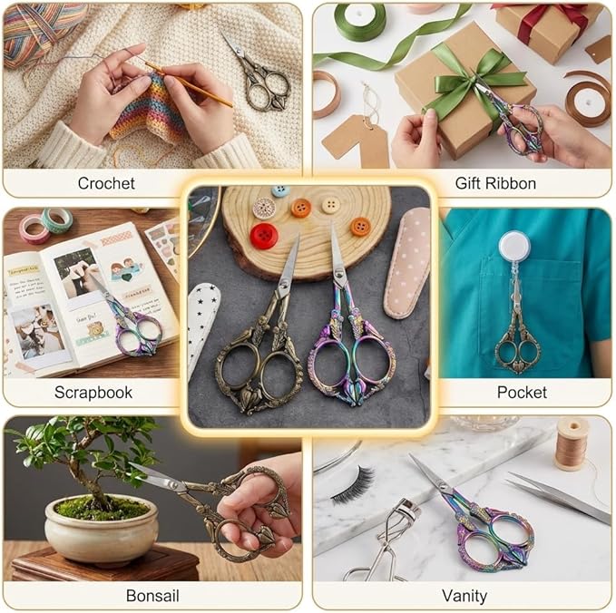 Crochet Scissors with Cover – Vintage Small Embroidery Scissors, Sharp Sewing Scissors for Yarn Thread Craft Needlework, Pretty Gift for Crocheter Quilter, 4.6 Inch 2 Pack