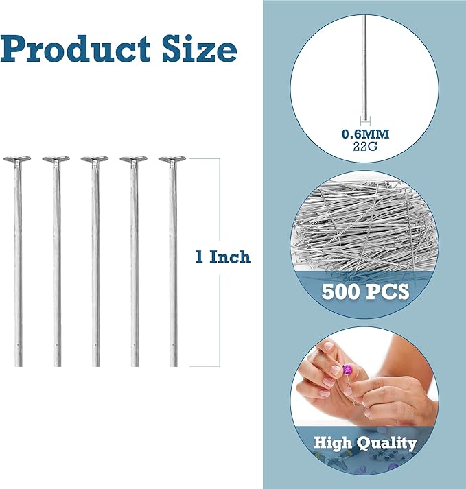 Mandala Crafts 1 Inch Stainless Steel Flat Head Pins for Jewelry Making Earring Making Supplies - 500 Jewelry Findings for Making Earring DIY Bracelets Rosary Charms