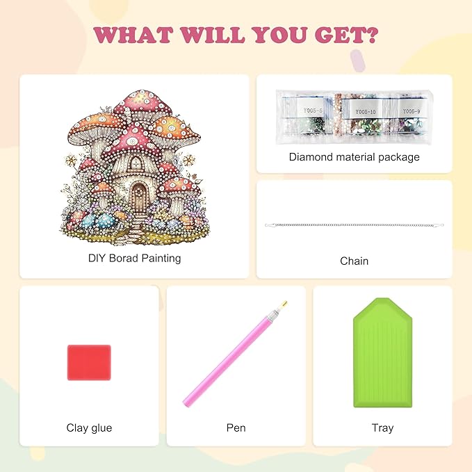 HEIBAGO Mushroom House Hanging Diamond Art Kits for Adults, Fall Special Shaped Crystal Diamond Painting Ornament Kit, DIY Double-Sided Pattern Gem Art Kit for Home Wall Decor 8.3x8.3inch
