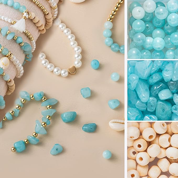 xylise jewelry making supplies kit natural stone beads for irregular natural stone with for diy craft bracelet necklace earrings for adults (blue)