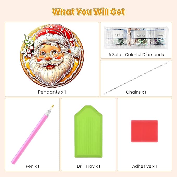 MOGTAA Christmas Diamond Art Hanging Kits for Adults Kids, Santa Claus Diamond Art Suncatchers, 5D Special Shape Diamond Painting Window Pendant Kit for Home Garden Wall Decor