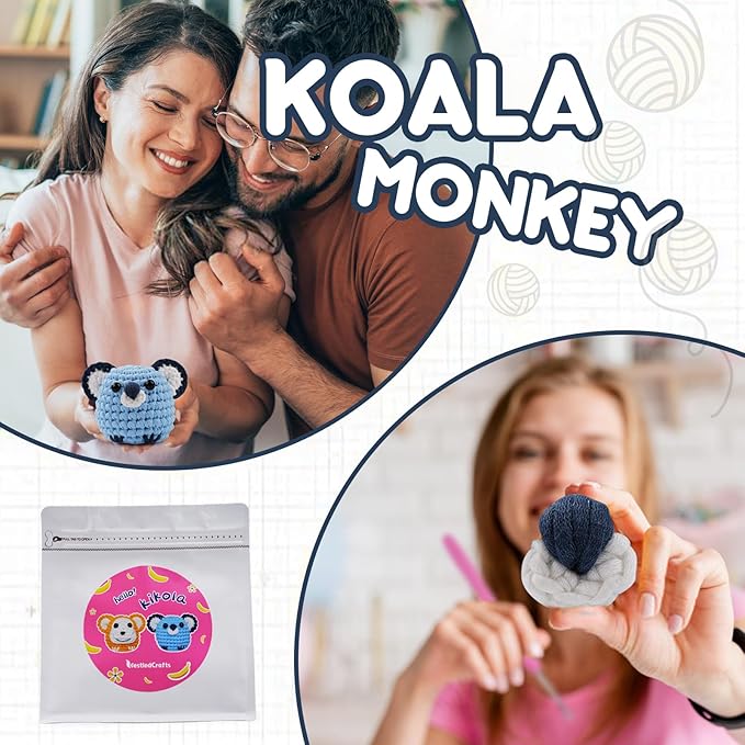 Vanttokeey Crochet Kit for Beginners, Animal Amigurumi Crochet Kits Included, Step-by-Step Video Tutorials, Beginner Crochet Kit for Adults and Kids, DIY Easy Crochet Crafts (Monkey Koala)
