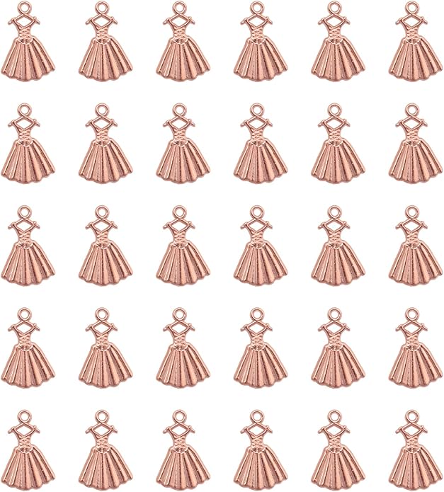 50 Pcs Mini Dress Charms 2 x 1.3 cm Metal Cute Pendants Accessories for Jewelry Making Finding Kits Earring Bookmark Scrapbooking Decoration Supplies