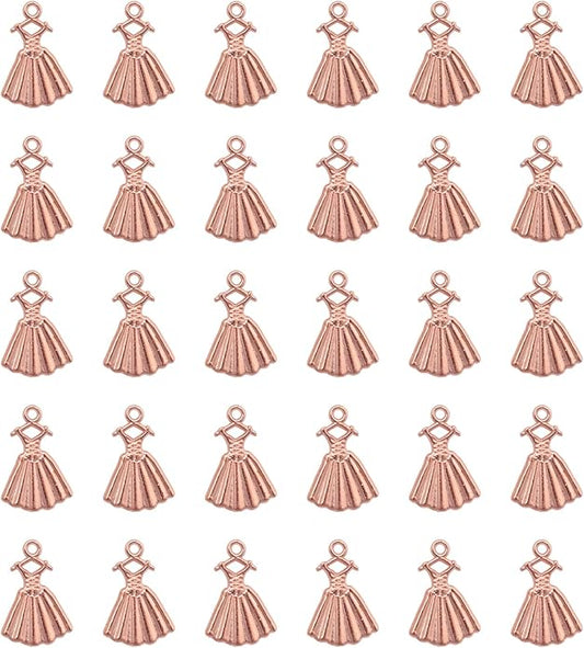 50 Pcs Mini Dress Charms 2 x 1.3 cm Metal Cute Pendants Accessories for Jewelry Making Finding Kits Earring Bookmark Scrapbooking Decoration Supplies
