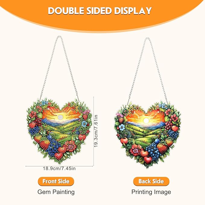 Diamond Art Kit for Adult, Heart-shaped Landscape, Diamond Art Painting Double Sided Window Pendants for Home Garden Wall Hanging, DIY Special Shaped Gem Hanging Ornaments, Colorful Fantasy Landscape