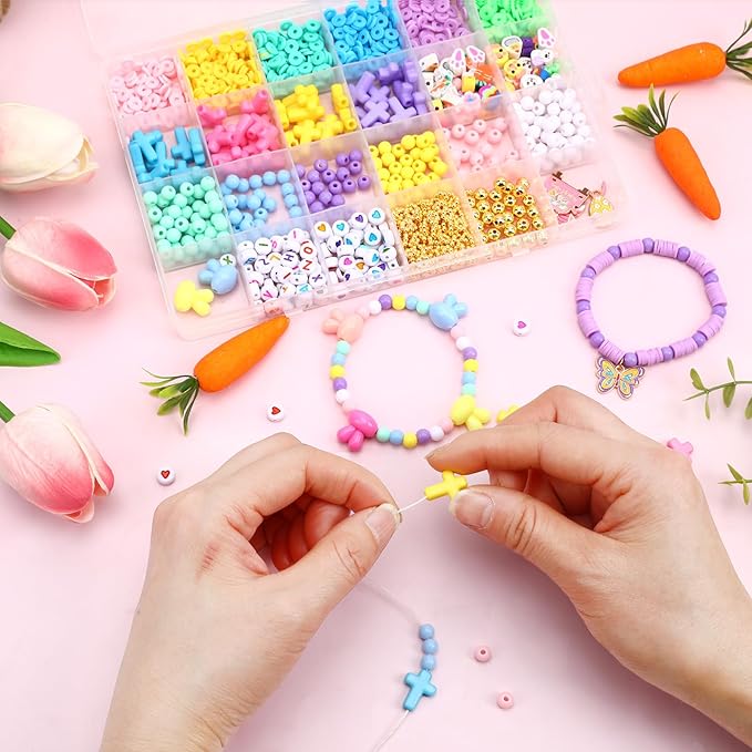 UPINS Easter Bracelets Kit, 2100+ Easter Spring Beads for DIY Bracelet Making Jewelry Crafts Friendship Bracelets, Keychains Gifts
