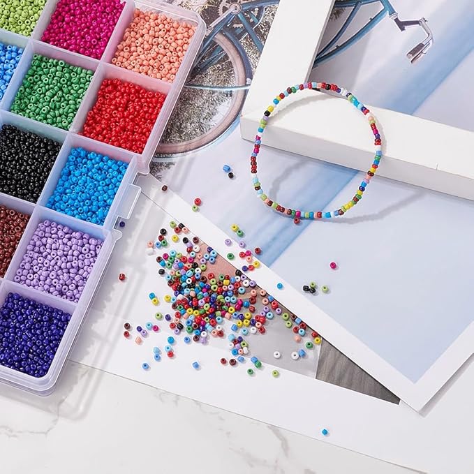 12750 Pcs 2mm Glass Seed Beads Bracelet Making Kit, Small Beads Friendship Jewelry Craft Kit with Lobster Clasps, Jump Rings & Elastic Cord, DIY Art Craft Gift for Girls