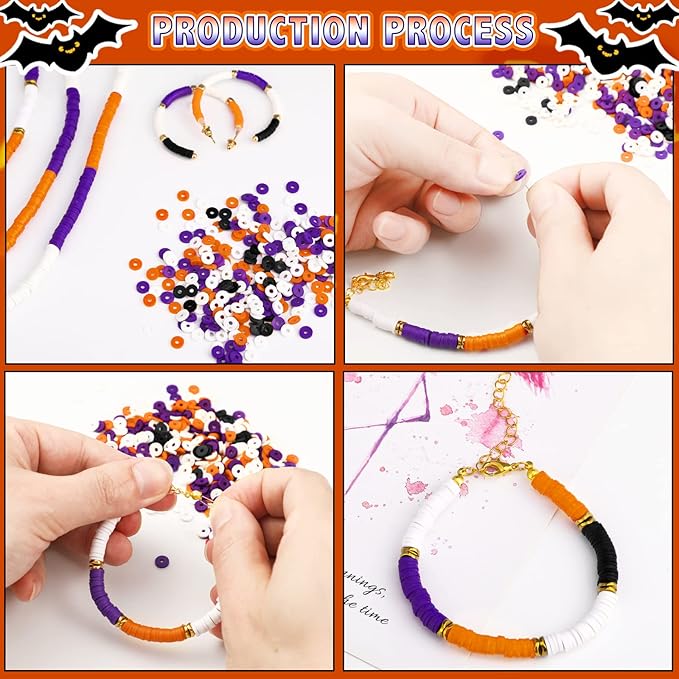 Batiyeer 3000 Pcs Christmas Fall Halloween Clay Beads Set 6 mm Patriotic 4th of July Spacer Beads Winter Polymer Clay Bead for Necklace Earring Bracelet Making(Black, Orange, White, Purple)
