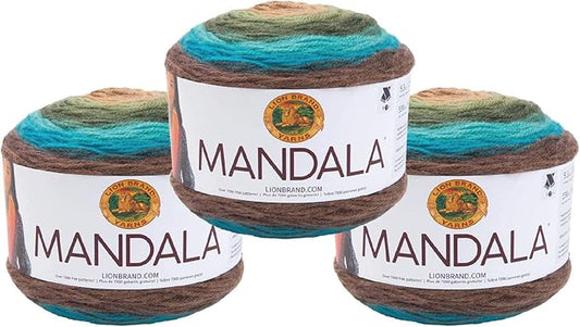 Lion Brand Yarn, Mandala DK Lightweight Yarn for Knitting, Crochet, and Crafts, Dragon, 3 Pack, Self-Striping Acrylic Fiber for Baby Blankets, Multicolor Shawls and Variegated Cardigans