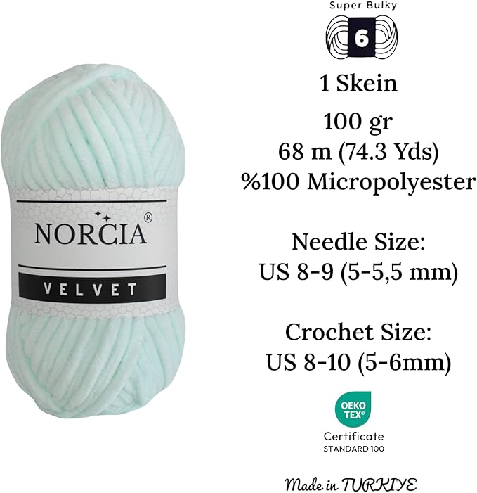 Soft Velvet Yarn Chenille Yarn for Crocheting Super Bulky 3x100g (3x75 yds) Baby Blanket Yarn for Knitting Amigurumi Yarn for Crochet Weaving Craft (Mint, 3 Skeins)