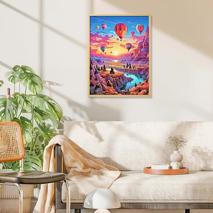 Diamond Art Kits for Adults Hot Air Balloon, 5D Sunset Landscape Diamond Painting Kits for Beginners, DIY Mountains Lake Full Round Dots Drill Gem Art Kit for Gift Home Wall Decor 12 x 16 Inch